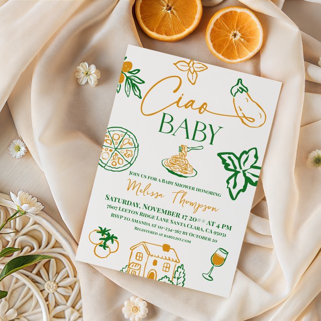 Convite Doodle Ciao Baby Pasta & Pizza Italian Baby Shower (Criador carregado)