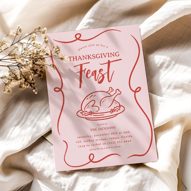 Convite Doodle Divertido ObrigadoDando Banquete (Criador carregado)