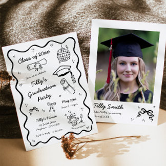 Convite Doodle Festa de formatura Invitation Whimsical