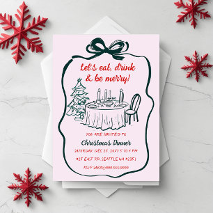 Convite Doodle Hand desenhada Festa de Natal Vermelho Rosa