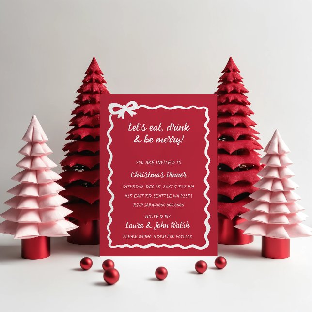 Convite Doodle Hand desenhou Festa de Natal do Arco Branco (Doodle Hand drawn Red White Bow Christmas Party Invitation)