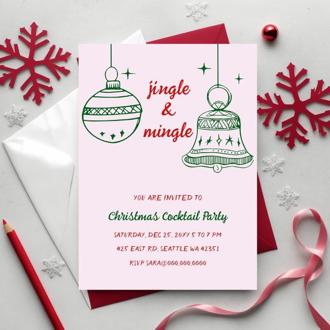 Convite Doodle Hand desenhou Festa de Natal Verde Vermelho (Doodle Hand drawn Red Green Christmas Party Invitation)