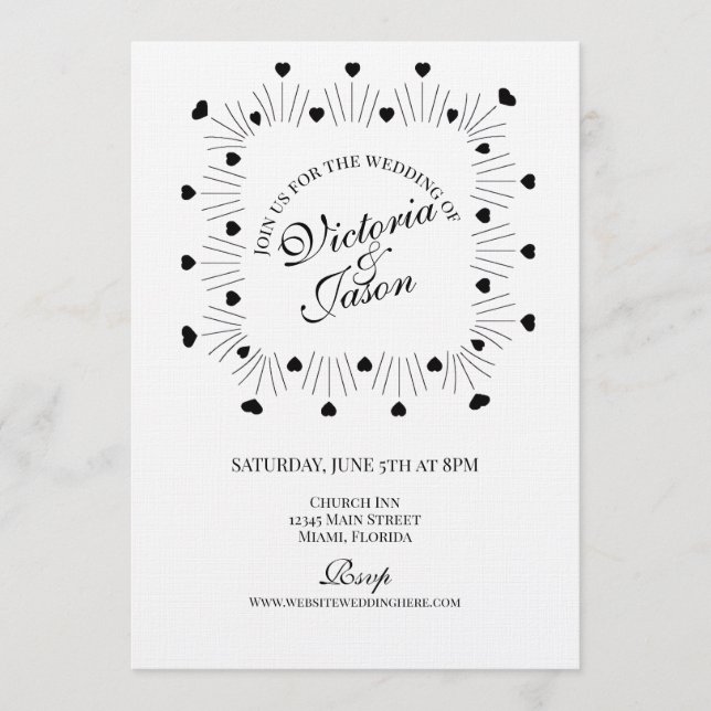 Convite Doodle Hearts Frame Script Wedding (Frente)