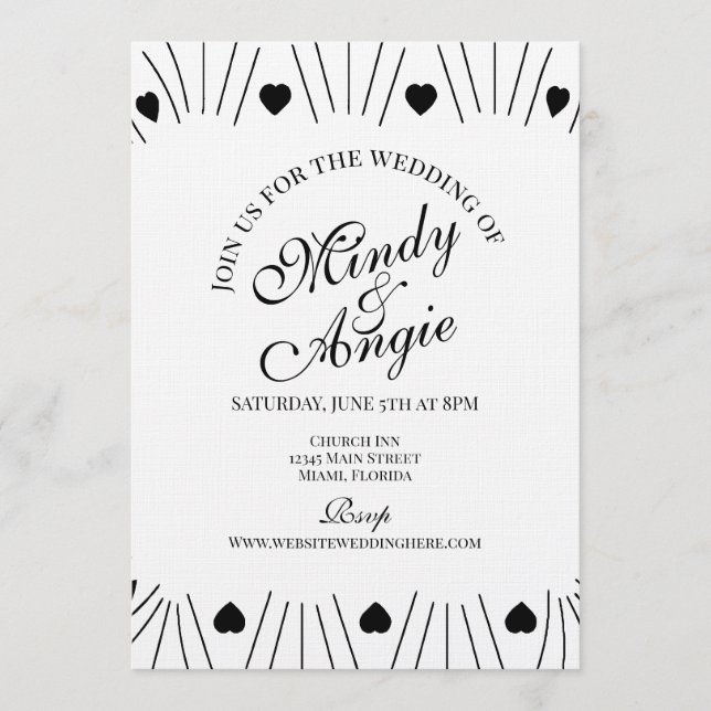 Convite Doodle Hearts Frame Script Wedding (Frente)