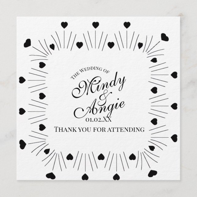 Convite Doodle Hearts Frame Script Wedding (Frente)