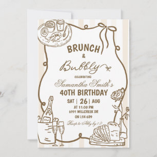 Convite Doodle Manuscrito Aniversário Brunch E Espumante