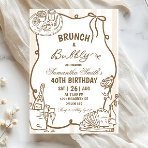 Convite Doodle Manuscrito Aniversário Brunch E Espumante