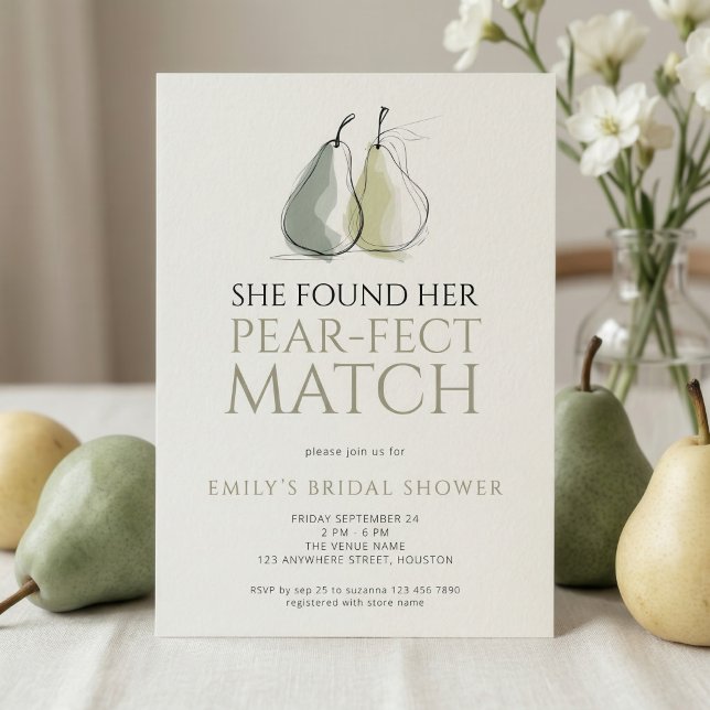 Convite Doodle Pears Pear-fect Match Bridal Shower (Criador carregado)