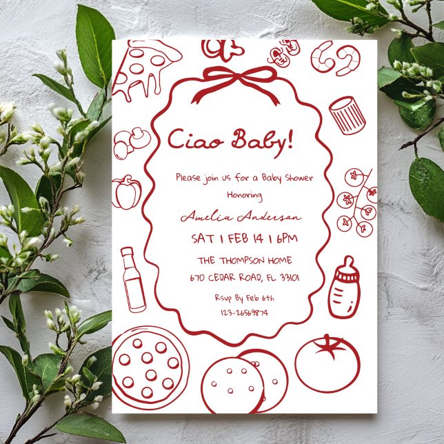 Convite doodle Pizza Italian Ciao Baby Shower Invitation (Criador carregado)