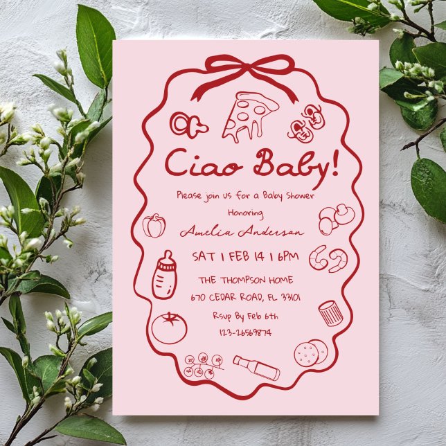 Convite doodle Pizza Italian Ciao Baby Shower Invitation (Criador carregado)