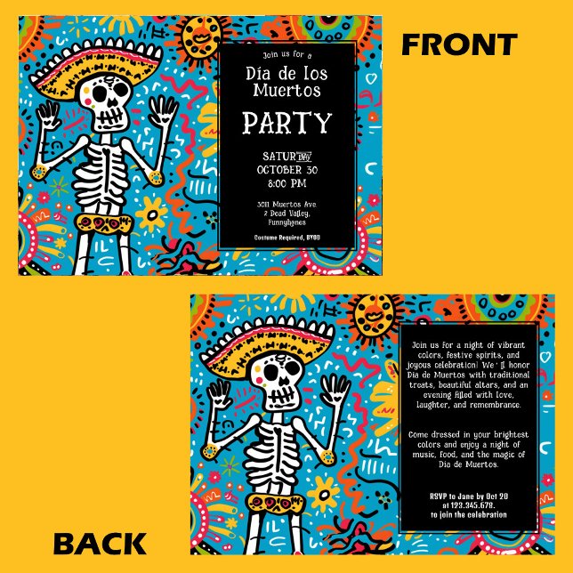 Convite 💀 Doodle style Dia de los Muertos (Doodle style Dia de los Muertos Invitation)
