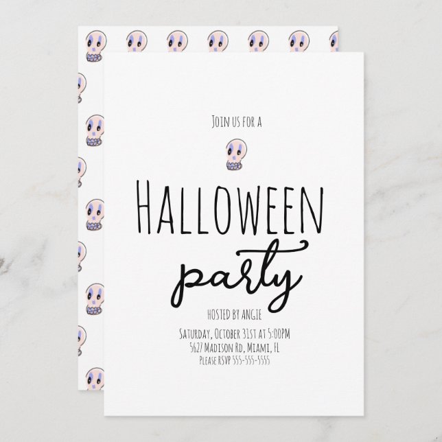 Convite Doodle Vintage Party Halloween (Frente/Verso)