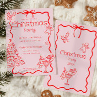 Doodle Whimsical Red Pink Festa de Natal