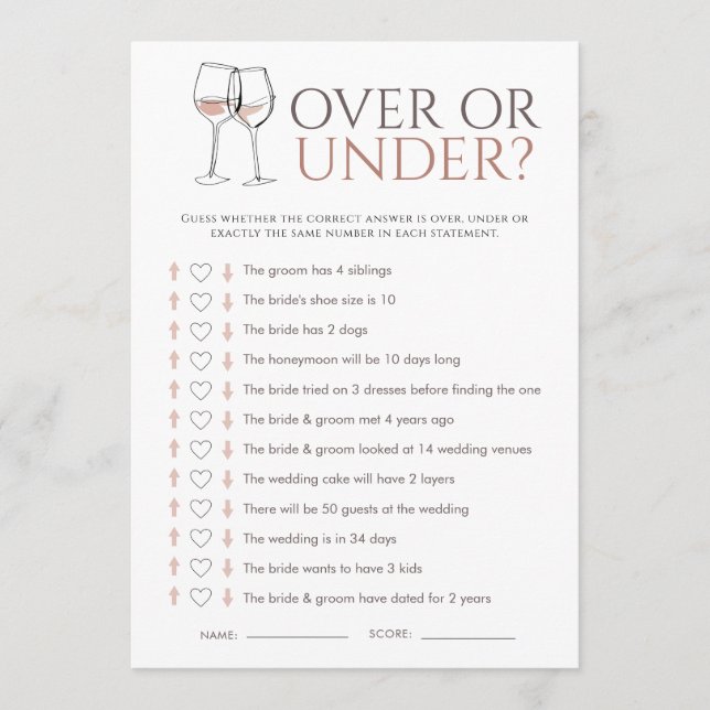 Convite Doodle Wine Over or Under Bridal Shower Game Card (Frente)