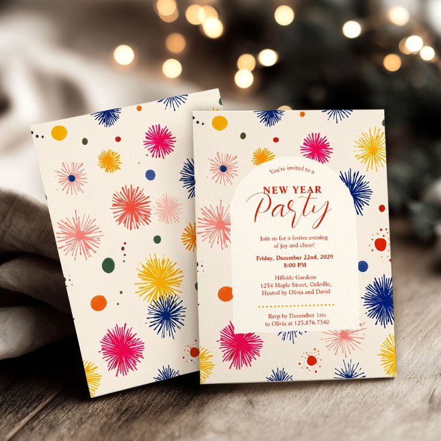 Convite Doodles, Festa de Abstrato de Ano Novo Desenhada à (Criador carregado)