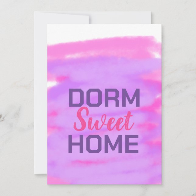 Convite Dorm sweet dorm rosa texto aquarela roxa (Frente)