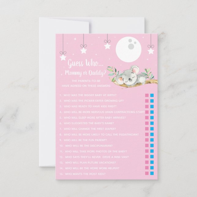 Convite Dormindo Jogo Do Chá de fraldas Koala Adivinha Que (Frente)