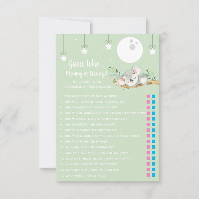 Convite Dormindo Jogo Do Chá de fraldas Koala Adivinha Que (Frente)