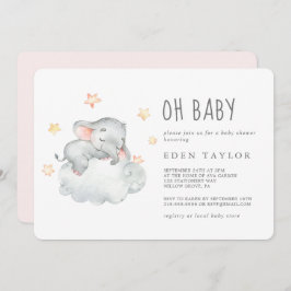 Convite Dormindo Pequena Elefante Chá de fraldas