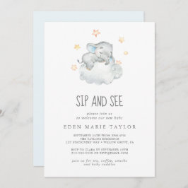 Convite Dormir Pequeno Elefante Menino Sip e Ver