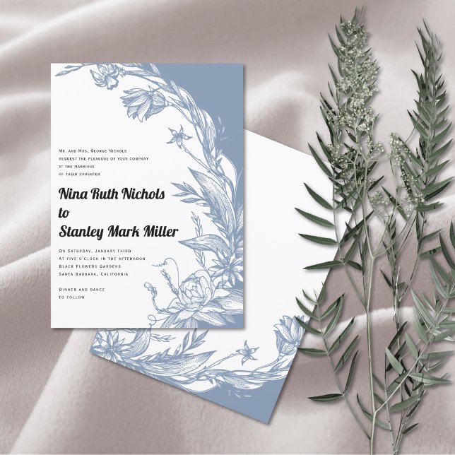 Convite Dosagem de flores azuis típicas do casamento flora (Criador carregado)