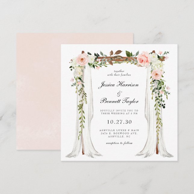 Convite Dossel Floral Blush Casamento (Frente/Verso)