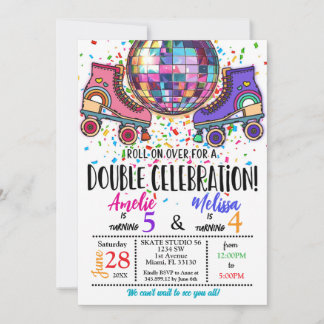 Convite Double Celebration Roller Skating Disco Invitation