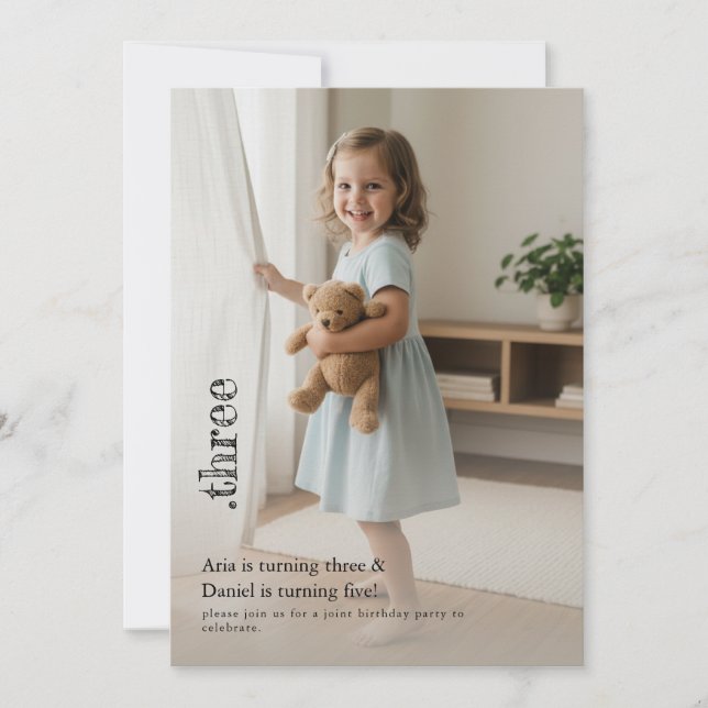 Convite Double Child Kid Sibling Cute Photo Joint Party (Frente)