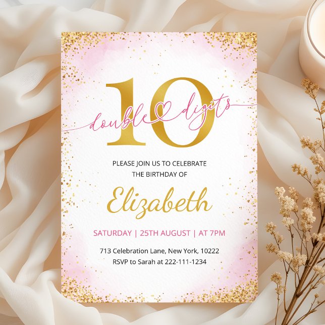 Convite Double Digits Girl 10th Birthday  (Criador carregado)