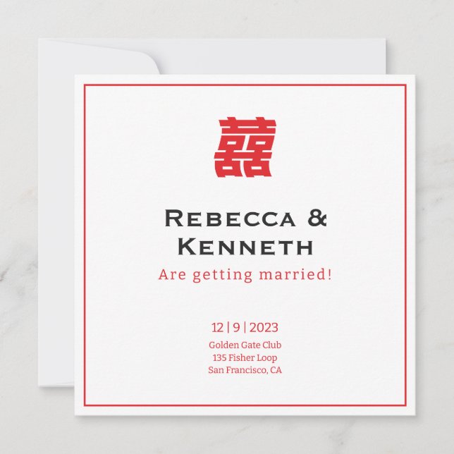 Convite Double happiness Chinese American save the date (Frente)