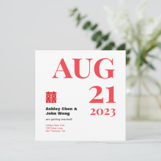Convite Double happiness Chinese American save the date