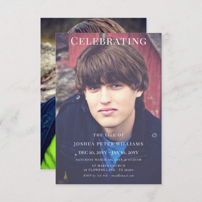 Convite Double Photo Masculine Funeral Service (Frente/Verso)