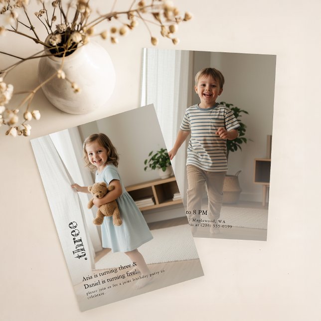 Convite Double Sided Joint Photo Birthday Party Boy Girl (Criador carregado)