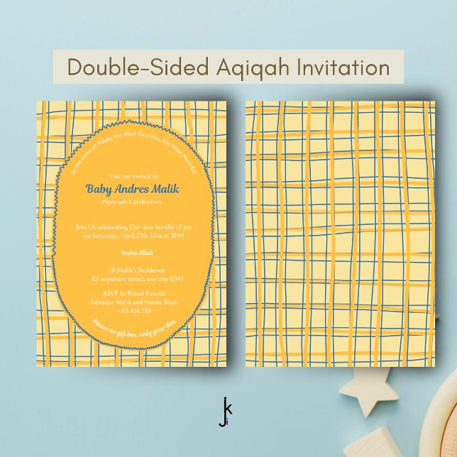 Convite Double-Sided Light Yellow Bright Plaid Hand-Drawn (Criador carregado)