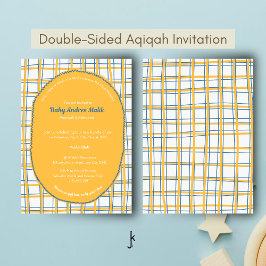 Convite Double-Sided White Yellow Bright Plaid Hand-Drawn