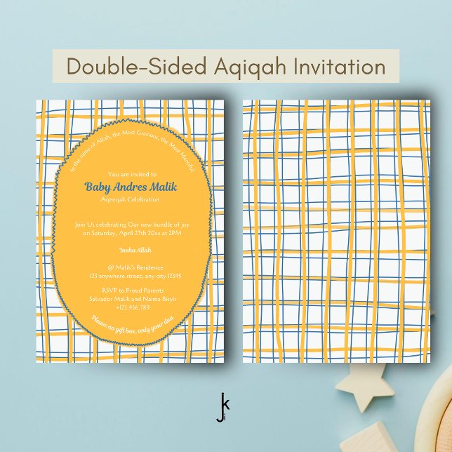 Convite Double-Sided White Yellow Bright Plaid Hand-Drawn (Criador carregado)