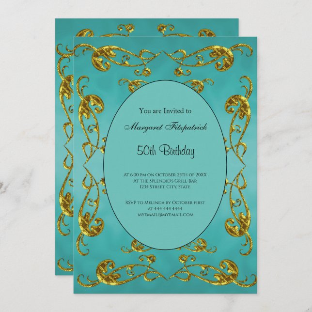 Convite Dourada 50ª Festa de aniversário do Teal (Frente/Verso)
