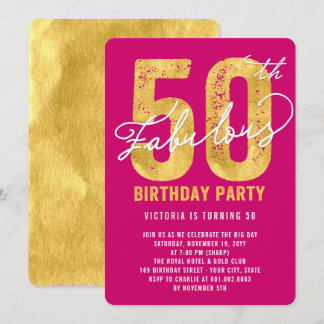 Convite Dourada 50 e Fabulosa 50 Festas de aniversário Con