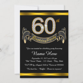 Convite Dourada 60ª Festa de aniversário preta