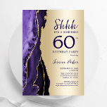Convite Dourada Agate Púrpura Surpresa 60º aniversário<br><div class="desc">Roxo e ouro agitam surpresa 60º convite de aniversário. Elegante design moderno com aquarela agate marble geode background,  faux glitter gold e typografia script font. Trendy convida o cartão perfeito para uma comemoração de dia das mulheres na moda. Impressos convites Zazzle ou modelo de impressão digital instantânea para download.</div>