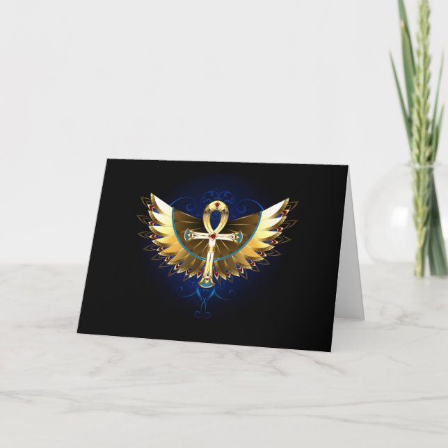 Convite Dourada Ankh com Asas (Frente)