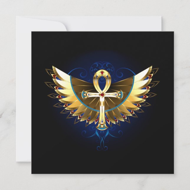 Convite Dourada Ankh com Asas (Frente)