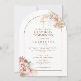 Convite Dourada Arch Pampas Grass Floral Primeira Comunhão