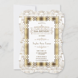 Convite Dourada Arte Branca Deco Gatsby 20s 50th Festa de