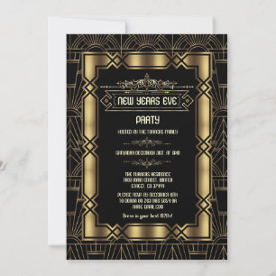 Convite Dourada Arte Deco Gatsby 1920 Festa de Ano Novo