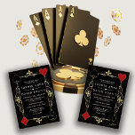Convite Dourada Arte Negra Deco Casino Vegas Casino Casino<br><div class="desc">Design de cartão de tema exclusivo do Casino Royale. Ele apresenta vintage faux gold fleur-de-lis, Roaring 20's old Hollywood, jogando trajes de cartas, no padrão de deco de arte dourada. É utilizada uma redação especial no jogo de pôquer. No verso do padrão de Deco de Arte dourada, iniciais. Use a...</div>