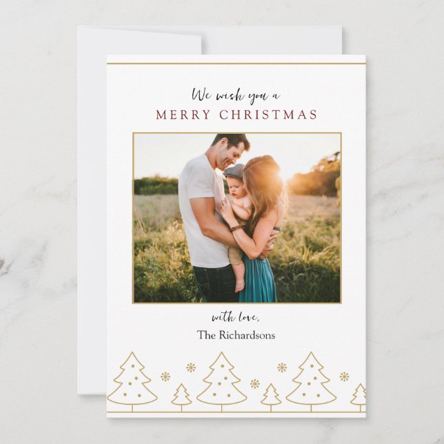 Convite Dourada árvore de Natal Simples Duas Cartas de Fér (Frente)