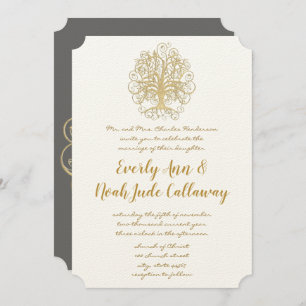 Convite Dourada Árvore Suja Raízes de Casamento de Amor Co