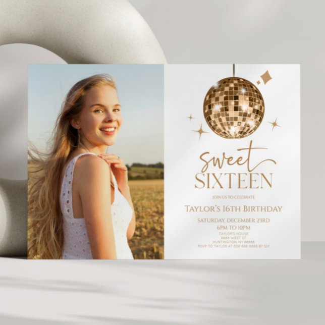 Convite Dourada Bola Disco Doce Dezesseis e 16ª Festa de a (Criador carregado)