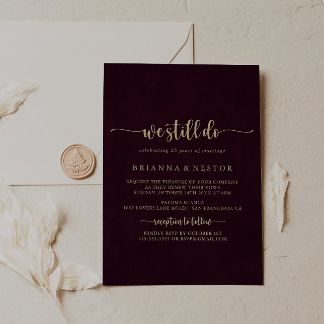 Convite Dourada Borgonha Ainda Fazemos Renovação De Vow (Criador carregado)